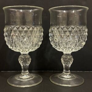 Vtg Indiana Glass Diamond Point Clear Goblets (Set of 2)
